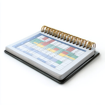 Spiral Bound Weekly Planner with Colorful Schedule Grid Isolated on White Background for Professional Time Management and Organized Daily Planning