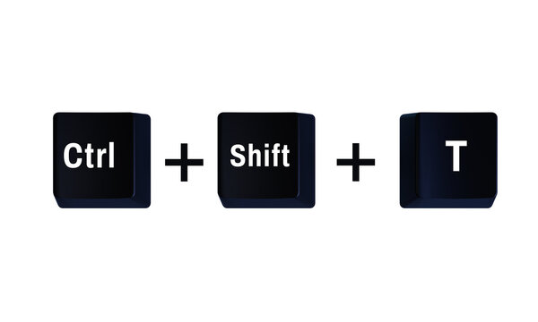 Ctrl Shift and T keyboard shortcut keys isolated on transparent background representing reopen closed tab command technology productivity illustration