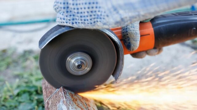 Cutting a stone with an angle grinder