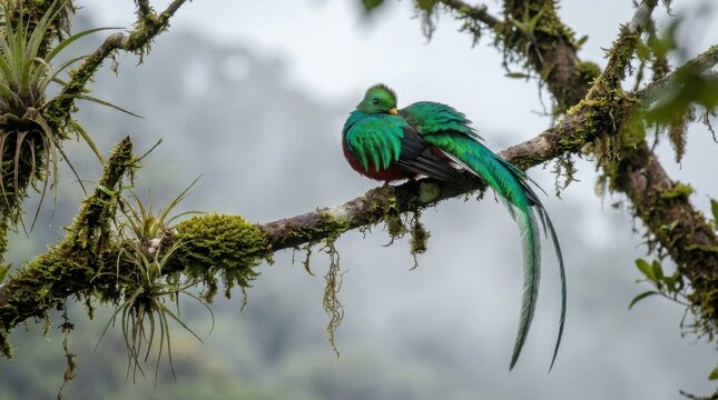 Resplendent Quetzal Bird with Vibrant Green and Red Plumage