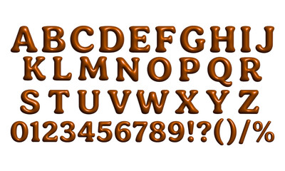 Chocolate alphabet typography 3d letters numbers and punctuation isolated on transparent background © sini