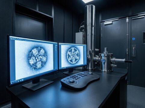 Advanced Electron Microscope Control Station with Molecular Imaging Displays