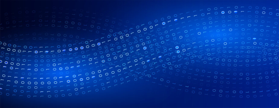 Numbers Binary Code Data Base Digital Processing Visualization. Infinity Digital Transformation Abstract Cyber Tech Pattern. Technology Innovation Forum Banner Presentation BG. Vector Illustration