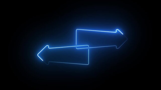 Blue neon glowing exchange or sync arrows animation