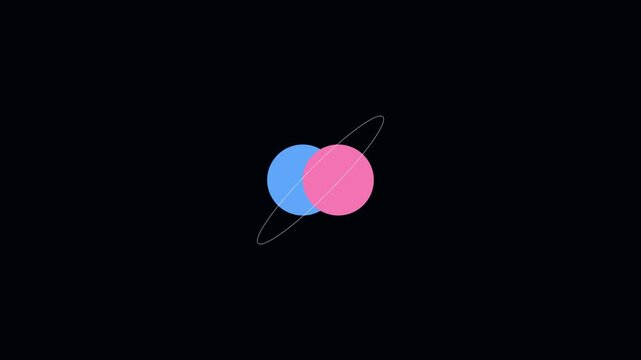 Celestial Dance: Intersecting Blue and Pink Planets with Orbital Path