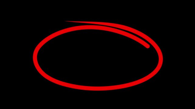 Hand drawn animated red circle highlight oval marker on black, white and green screen background for video editing overlay