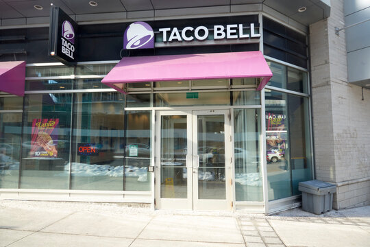 Toronto, Ontario, Canada-February 26th, 2026: the exterior of a Taco Bell restaurant.
