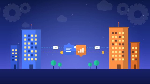 B2B Sales Partnership Concept Animation: Two Companies Connect with Puzzle Pieces to Close a Deal and Grow Revenue