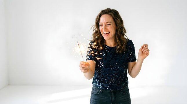 Joyful young woman throwing confetti celebrating happiness