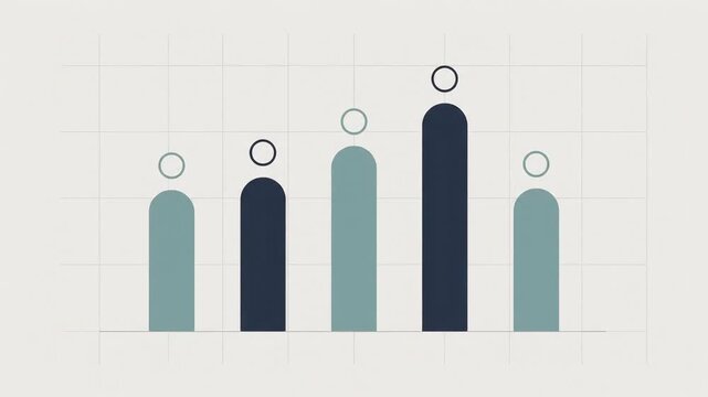 Data visualization showing bar chart columns, circles, and grid lines for business analysis