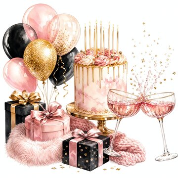 Clinking Coupe Glasses With Pink Sparkling Juice And Gold Confetti