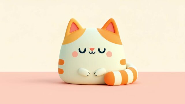 Adorable 3d cartoon cat character with orange stripes waking up, yawning widely, waving its paw, and then settling down to sleep again in a sweet and charming seamless loop animation