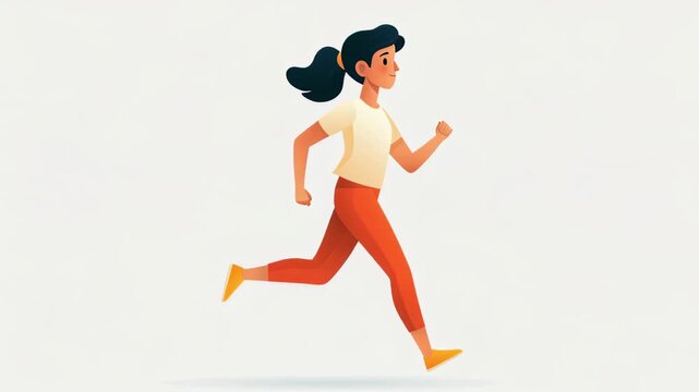 Cartoon female character running in a seamless loop animation cycle, isolated on a white background. Perfect for explaining fitness, healthy lifestyle, exercise, and active concepts