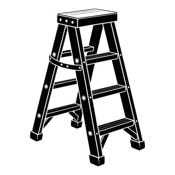 Folded step ladder in black and white silhouette folding