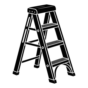 A black silhouette of a folding step ladder stands on a white background silhouette