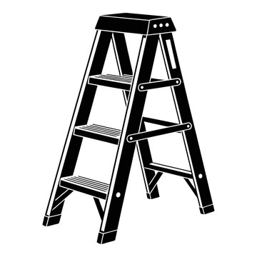 A four step ladder is depicted in a black silhouette
