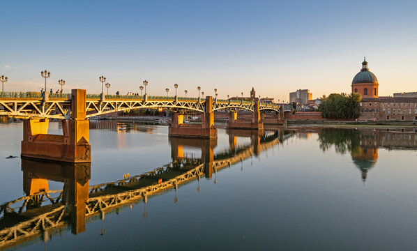 Toulouse, France - The Saint-Pierre Bridge and the Dome de la Grave in Toulouse at Golden Hour