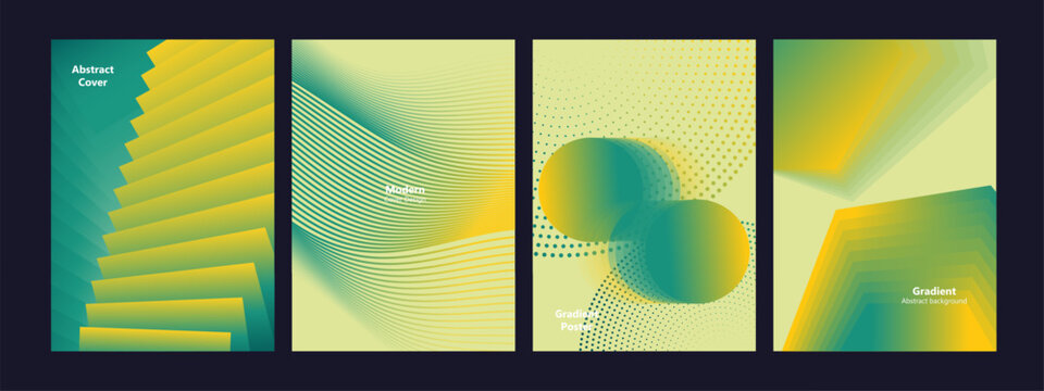 Green and yellow gradient template with geometric shapes and wave patterns