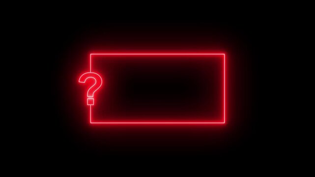 Question mark neon sign light on black background. Quiz trivia game competition. neon question mark frame for quizzes and FAQs. Game announcement neon message.captivating audiences and sparking