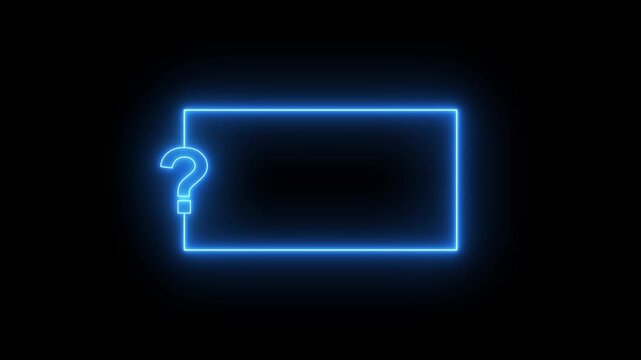 Question mark neon sign light on black background. Quiz trivia game competition. neon question mark frame for quizzes and FAQs. Game announcement neon message.captivating audiences and sparking
