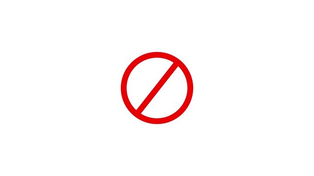 Prohibition Sign Animation No Entry, Restricted Access, Warning Symbol & Red Stop Icon Motion Graphic on Black Background, prohibited icon black screen animated icon animation. Animated of prohibited