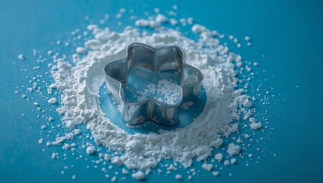 Cookie cutter sitting on a pile of flour, great for baking and cooking illustrations