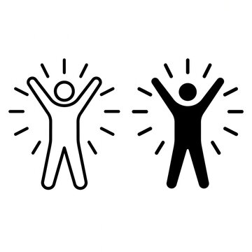 Black outline and solid stick figure icons with radiating lines