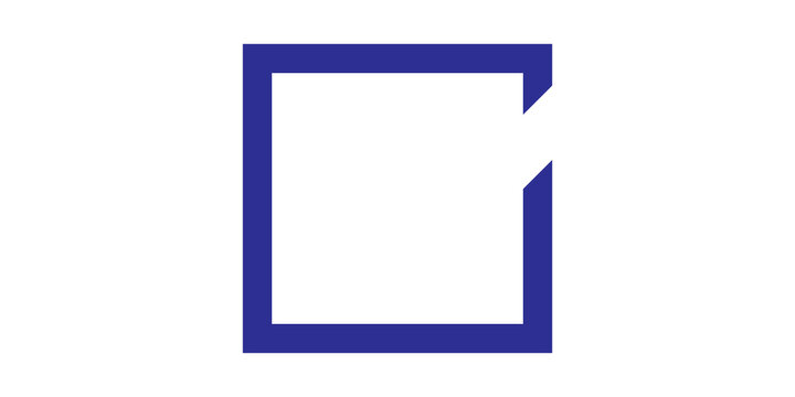 Blue open square frame border geometric shape isolated on transparent background