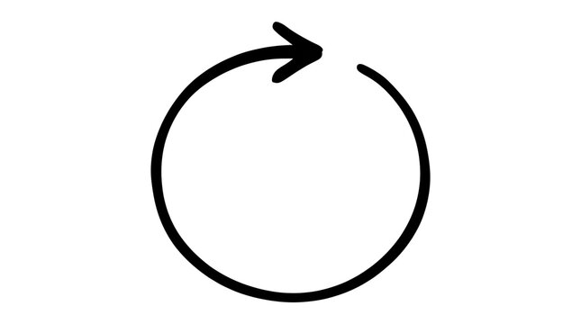 Hand-drawn circular arrow icon. Symbolizes refresh, reload, update, continuous cycle, renewal, and iterative processes for digital and conceptual use