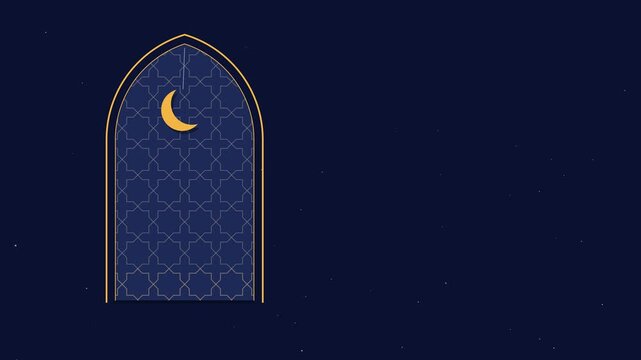 Golden Islamic arch with crescent moon and copy space for Eid 2027