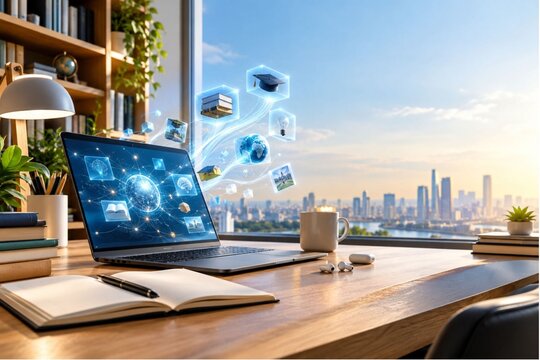 Digital Education and Online Learning Concept with Laptop in Modern Home Office