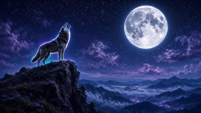 The wolf howls at the moon