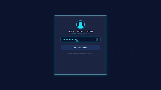 Digital Security Login Interface Animation on Dark Grid Background
