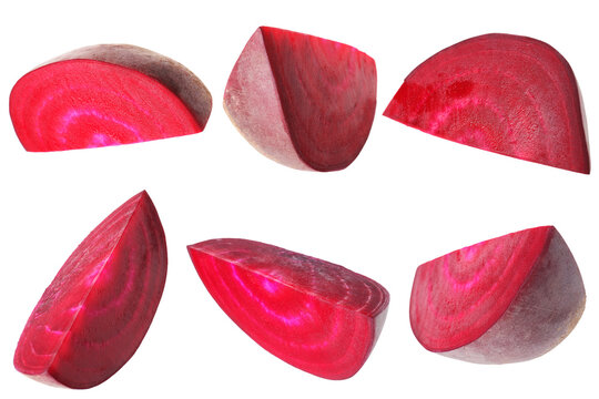 Pieces of fresh beet isolated on white, set