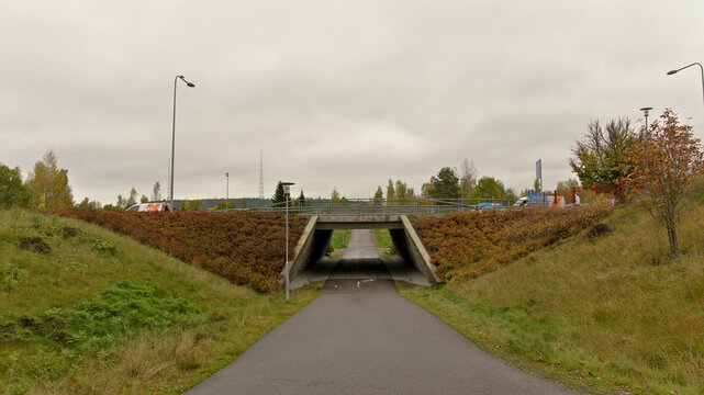 Pedestrian underpass beneath a road