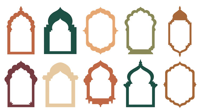 Set of colorful Arabic, Islamic, and Moorish style window and door frames in vector illustration