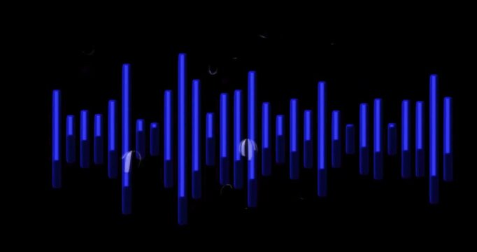 Blue audio equalizer sound wave bars animation on black background, music visualizer loop