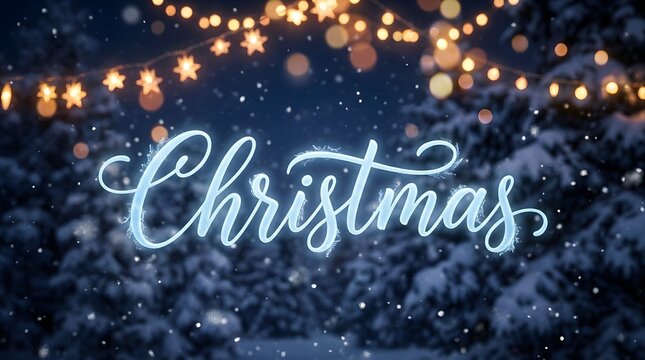 Illuminated christmas lettering with blurred festive lights in the background creating a magical atmosphere
