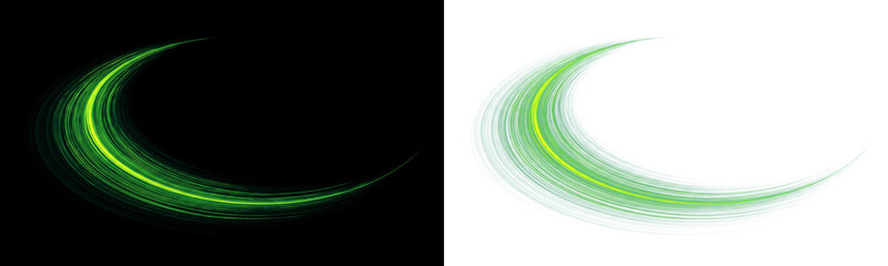 Abstract green curved light trails vector design isolated on transparent background © epu