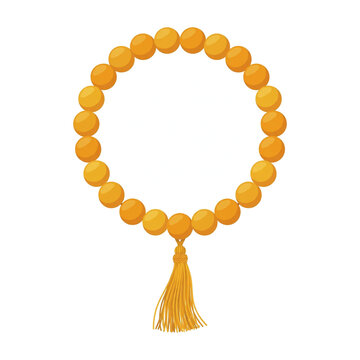 Amber tasbih Muslim prayer beads with tassel isolated illustration