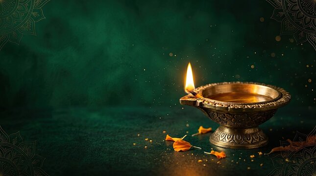 A beautiful diwali scene featuring a traditional clay lamp symbolizing light overcoming darkness and hope