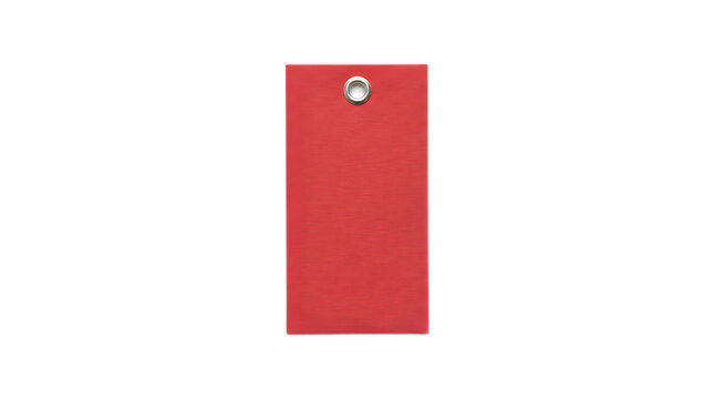 Red rectangular tag with a small white hole at the top