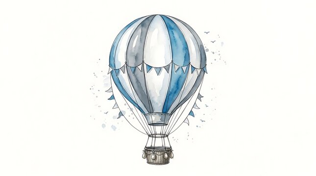 Airballoon floats against white background.