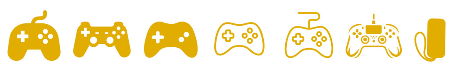 Mustard Game Controller Icons Set Isolated on Transparent Background PNG Gaming Joystick Symbols © House of Designs
