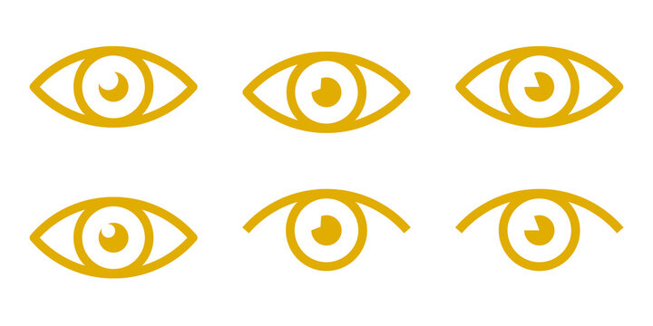 Mustard Flat Eye Icon Set Isolated on Transparent Background PNG Vision Sight Vector Symbols