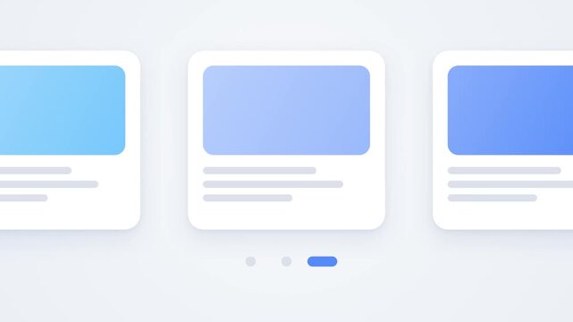 Onboarding cards sliding with page indicator dots stretching, app walkthrough carousel animation