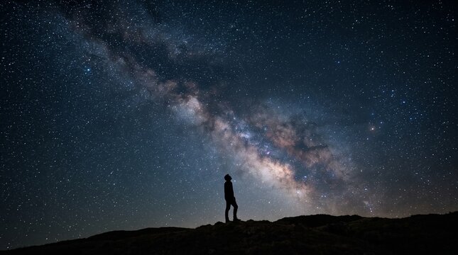 Human Silhouette Against Milky Way Galaxy at Night