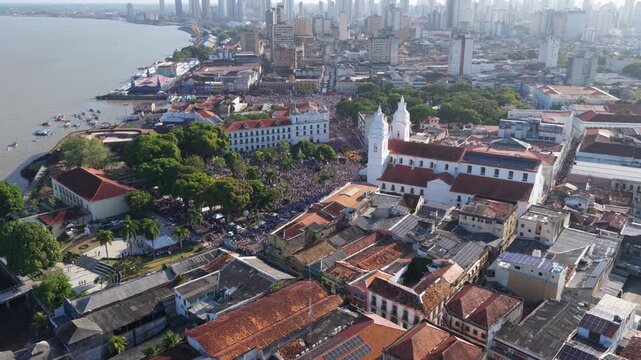 Aerial panorama of Belem historic center during Cirio de Nazare