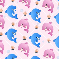 Blue and pink dolphin pattern © จันทนา โสมโยธา