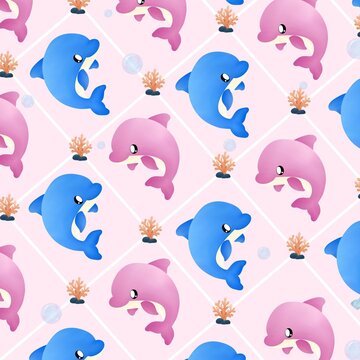 Blue and pink dolphin pattern